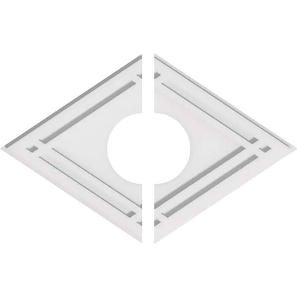 Ekena Millwork 24 in. W x 16 in. H x 6 in. ID x 1 in. P Diamond Architectural Grade PVC Contemporary Ceiling Medallion (2-Piece)