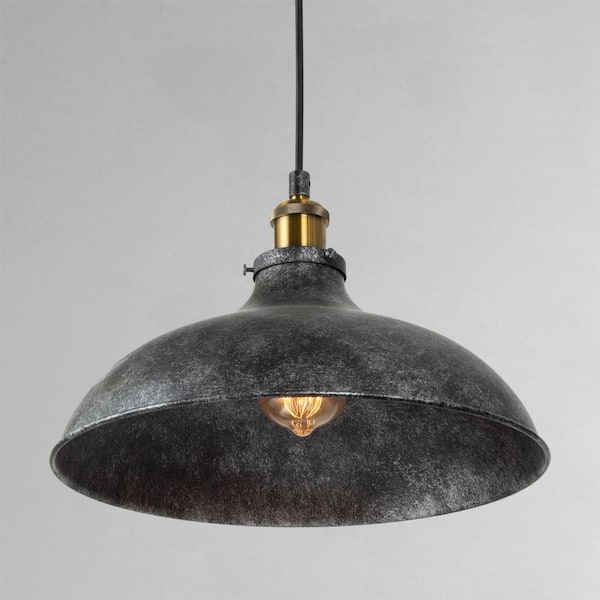 LNC 14 in. 1-Light Rustic Grey Industrial Pendant Light with Dome Shade & Antique Brass Socket Farmhouse Island Pendant