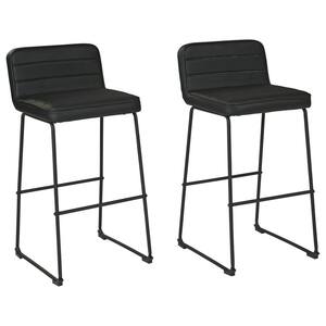 35 in. Black Low Back Metal Frame Bar Stool with Faux Leather Seat(Set of 2)
