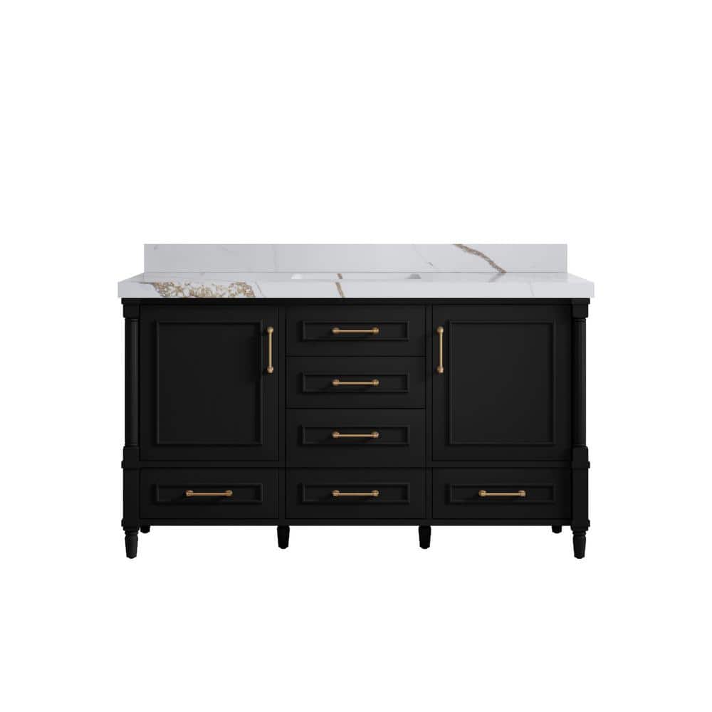 Hudson 60 in. W x 22 in. D x 36 in. H Single Sink Bath Vanity in Black with 2 in. Calacatta Gold Top price history on PriceWatchPro