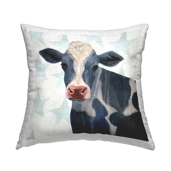 Stupell Industries Patriotic Farm Cow Painting with Blue Stars Multi-Color Square Outdoor Throw Pillow