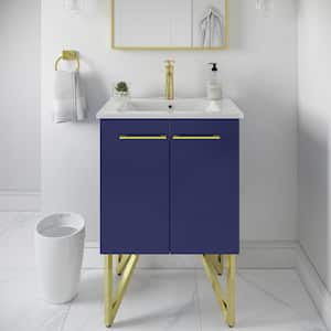 Annecy 24 in. W x 18 in. D Bath Vanity in Navy Blue with Ceramic Vanity Top in White with White Basin