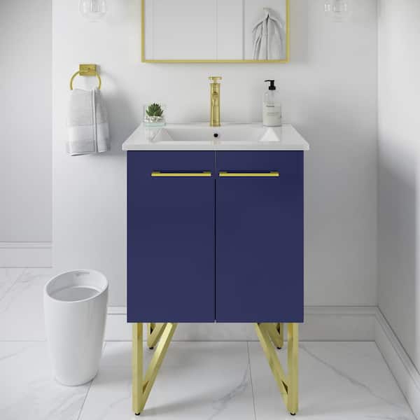 Swiss Madison Annecy 24 in. W x 18 in. D Bath Vanity in Navy Blue with Ceramic Vanity Top in White with White Basin