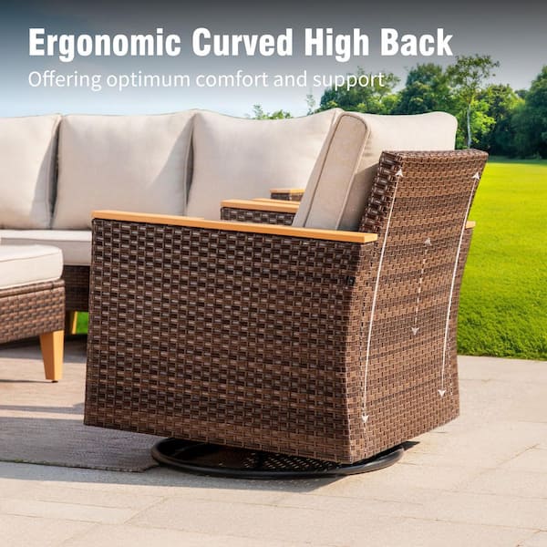 PHI VILLA Brown Wicker Rattan 10 Seat 10-Piece Steel Outdoor Patio