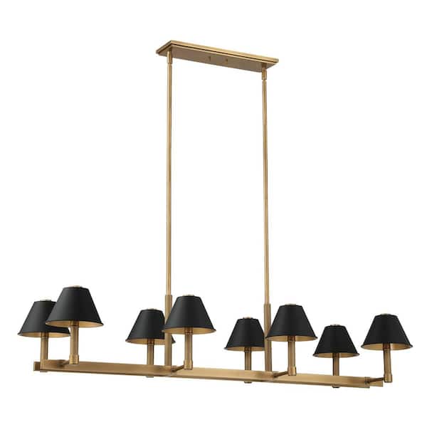 Mcgill 52-inch 8-light Natural Brass Linear Chandelier with Matte Black and Gold Metal Shades