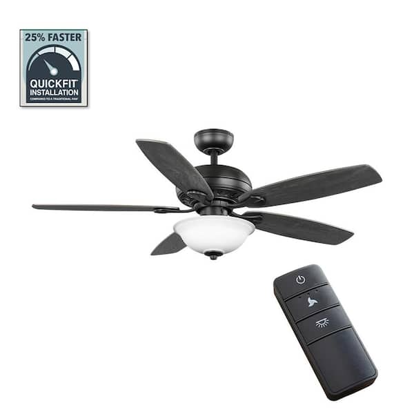 Hampton Bay Southwind II 52 in. Indoor LED Matte Black Ceiling Fan with Light Kit, Reversible Blades and Remote Control