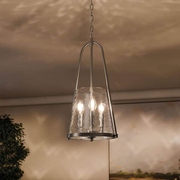 KICHLER Nerine 3-Light Brushed Nickel Foyer Pendant with Hammered
