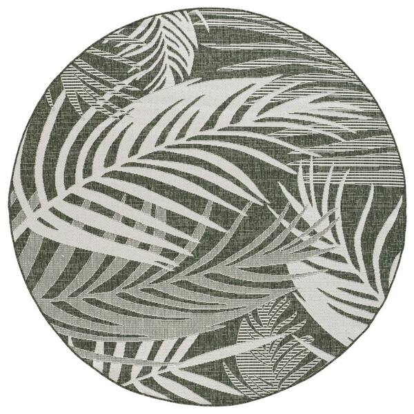 Beach House 7 ft. x 7 ft. Green/Ivory Leaf BHS294Y Round Rug