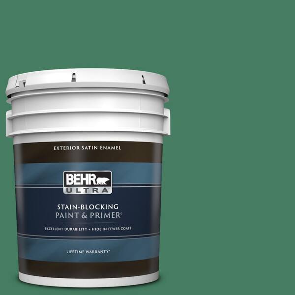 BEHR ULTRA 5 gal. #470D-6 Greenbelt Satin Enamel Exterior Paint & Primer
