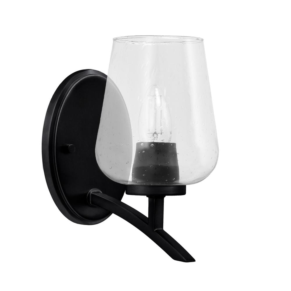 Siena 5 in. 1-Light Matte Black Sconce with 5 in. Clear Bubble Glass Shade 