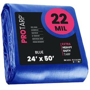 24 ft. x 50 ft. Blue 22 Mil Heavy Duty Polyethylene Tarp, Waterproof, UV Resistant, Rip and Tear Proof