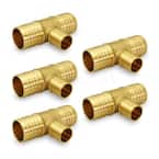 1 in. x 1 in. x 1/2 in. Brass PEX Barb Reducing Tee Pipe Fittings (5-Pack)