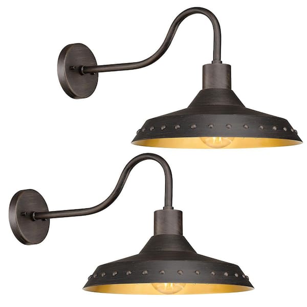 JAZAVA 16 in. Oxidized Rust Finish Outdoor Hardwired Wall Sconce Barn with No Bulbs Included (2-Pack)