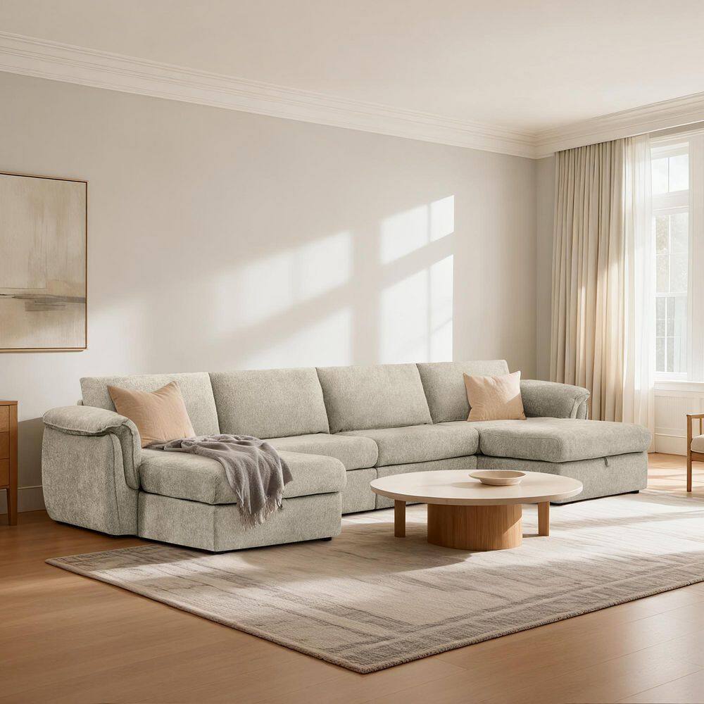 Wells 155.9 in.Fabric Modern Modular Sectional Sofa in Taupe/6PC with 2 Storage Ottoman,FSC Certified