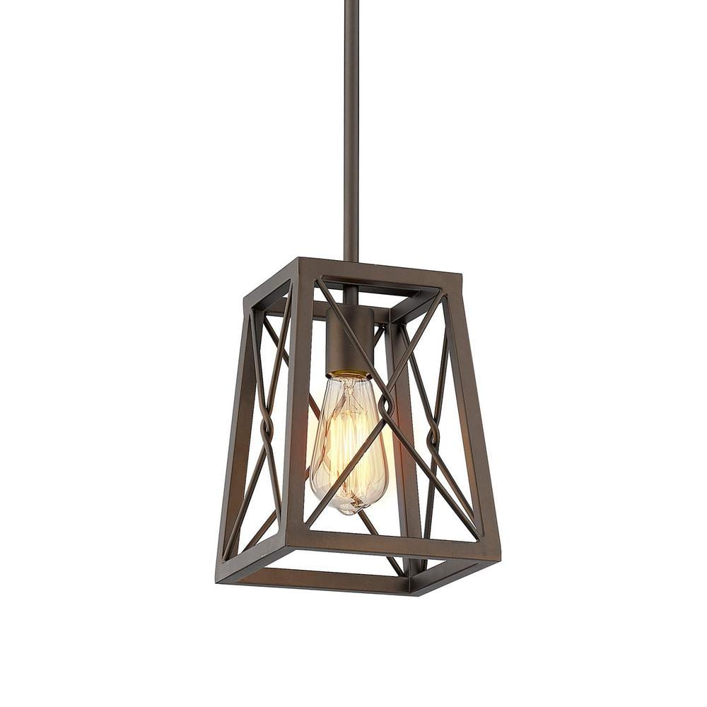 1-Light Farmhouse Oil Rubbed Bronze Finish Cage Pendant Light with Metal Shade price history on PriceWatchPro