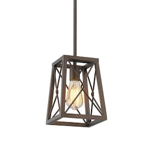 1-Light Farmhouse Oil Rubbed Bronze Finish Cage Pendant Light with Metal Shade