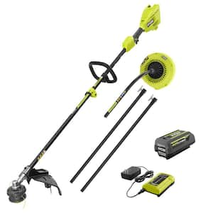 RYOBI 40V 15 in. Expand It Cordless Battery Attachment Capable String Trimmer Gutter Blower with 4.0 Ah Battery and Charger RY40ST01K RYGUT The Home Depot