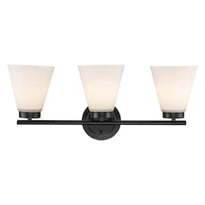 Fifer 23 in. 3-Light Black Bathroom Vanity Light Fixture with Frosted Glass Shades