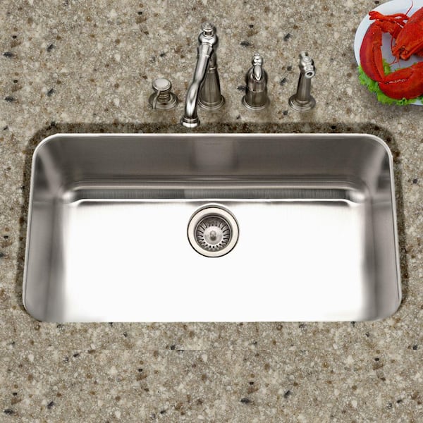 Houzer Medallion Gourmet 31 in. Stainless Steel Undermount Single Bowl Kitchen Sink with Strainer - MGS-3018-1