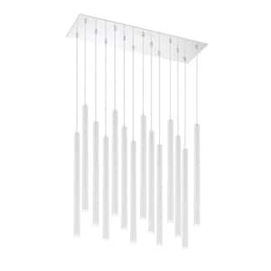 Forest 5 W 14 Light Chrome Integrated LED Shaded Chandelier with Matte White Steel Shade