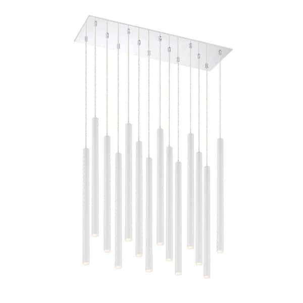 Unbranded Forest 5 W 14 Light Chrome Integrated LED Shaded Chandelier with Matte White Steel Shade