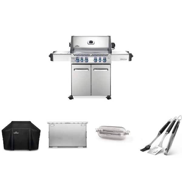 Prestige 500 Propane Grill with Rotisserie, Cover, Griddle, Toolset and Rotisserie Grill Basket Combo (6 Piece)