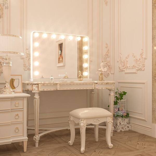 Keonjinn Gold Vanity Mirror with Lights, 15 Replaceable Bulbs Hollywood  Makeup Mirror with 2 Replacement Bulbs, 3 Color Lights, Aluminum Metal  Frame