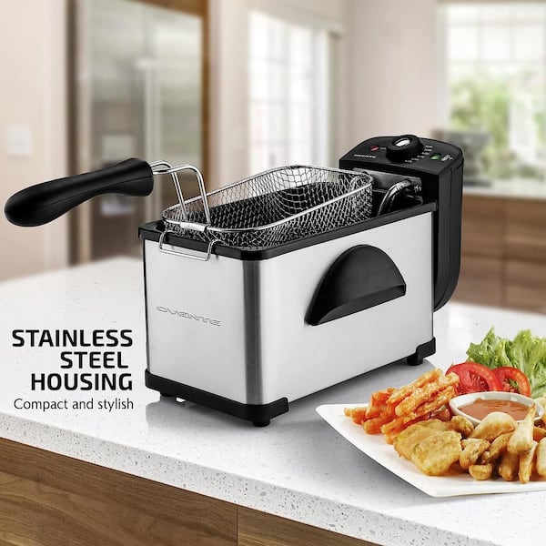COSTWAY Deep Fryer with Basket, 3.2Qt Stainless Steel Electric Oil Fryer  w/Adjustable Temperature, Timer, Lid with View Window, Professional Style