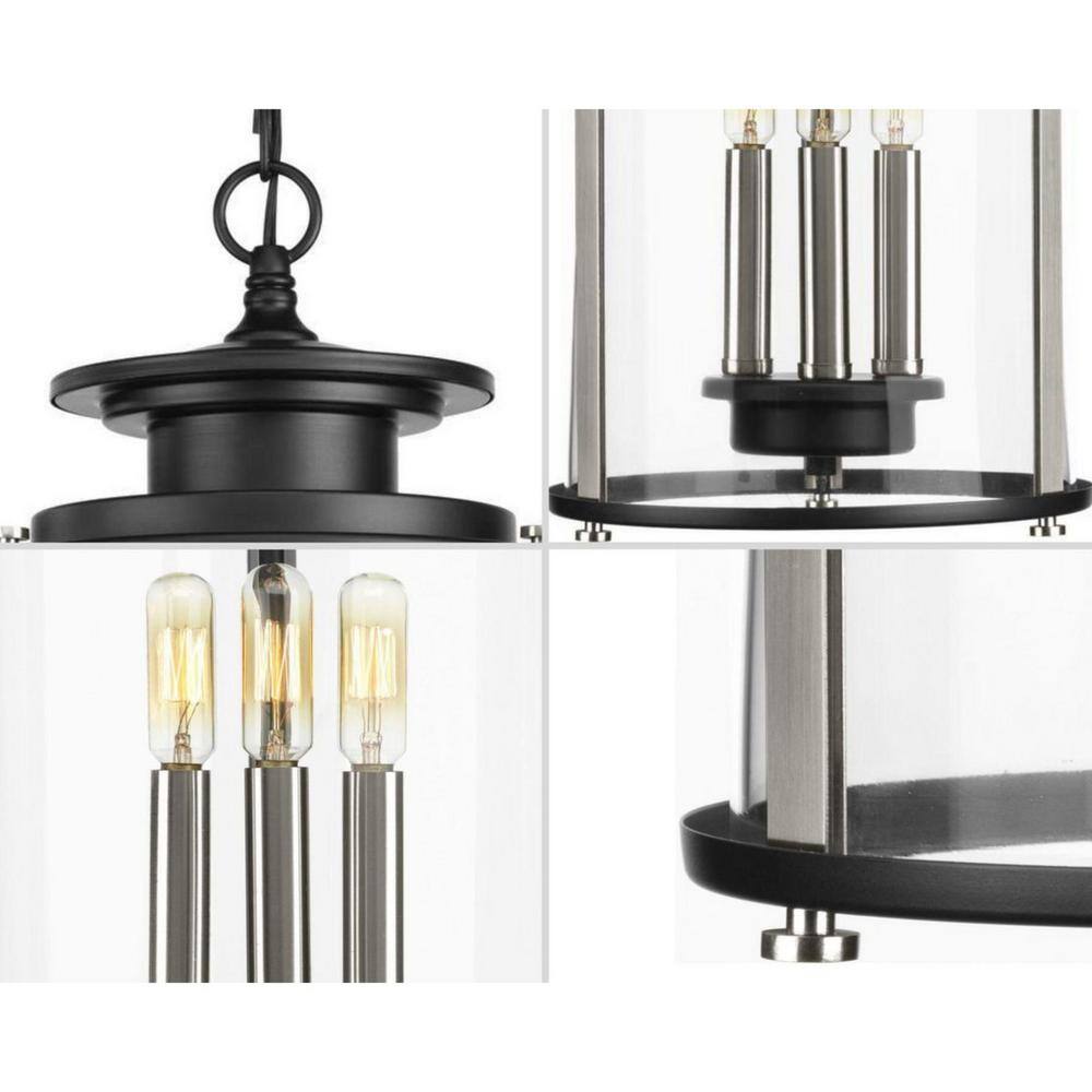 Squire Matte Black and Clear Glass 3-Light Hanging Lantern