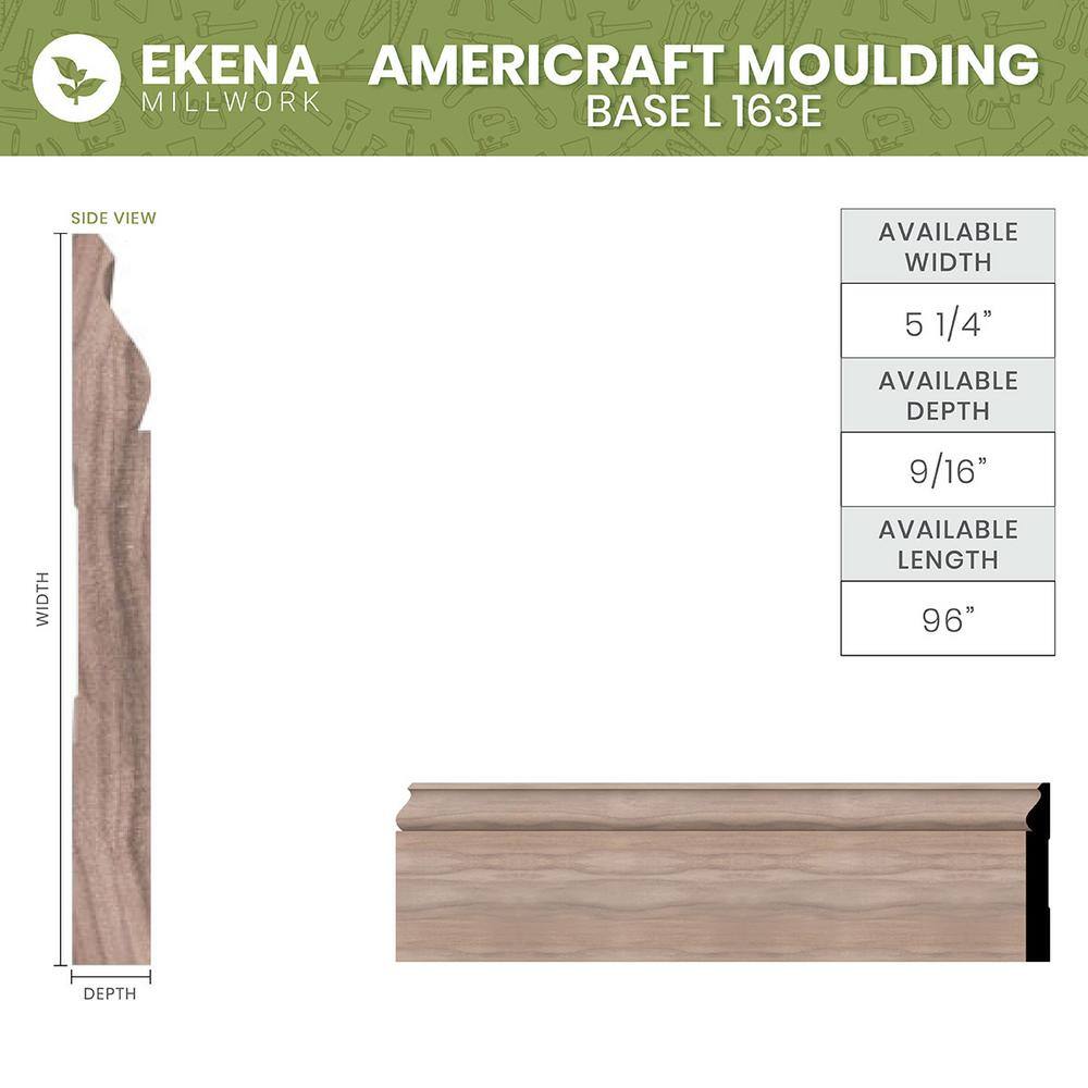 White Oak Solid Hardwood Baseboard Moulding, 96" Length