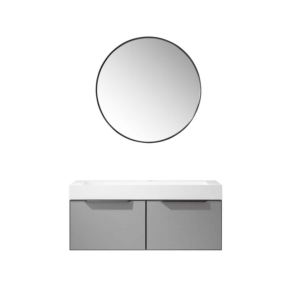 Vegadeo 48 in. W x 19.7 in. D x 20.3 in. H Single Sink Bath Vanity in Grey with White Integral Sink Top and Mirror -  ROSWELL, 803448-MG-WH