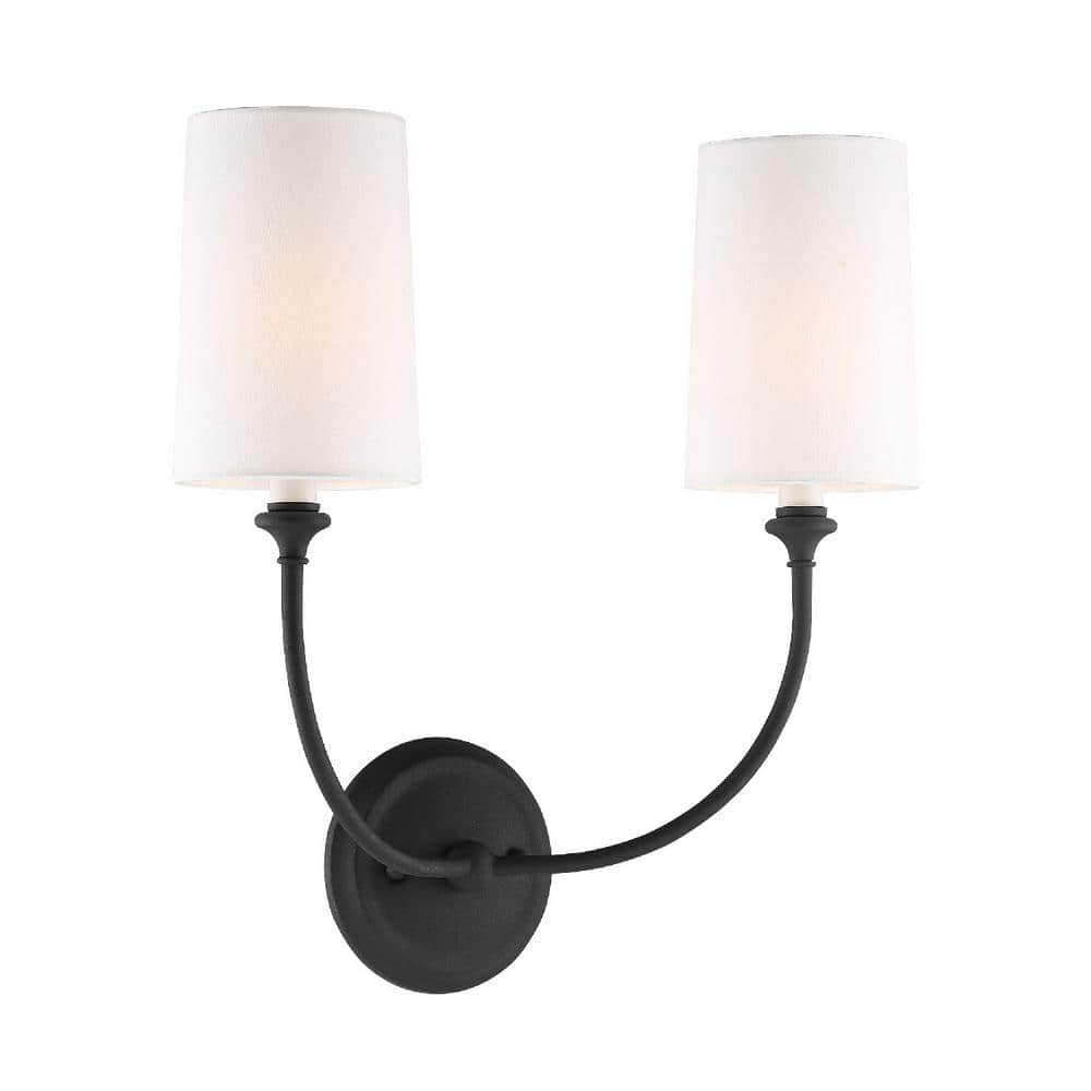 Sylvan Black Forged 2-Light Sconce with White Silk Shade