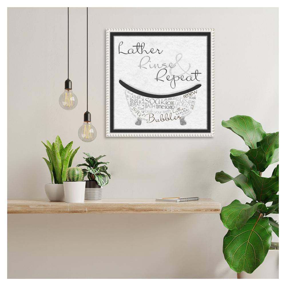 Sylvie Beaded White Floater Frame Bath Time Quote Canvas Art