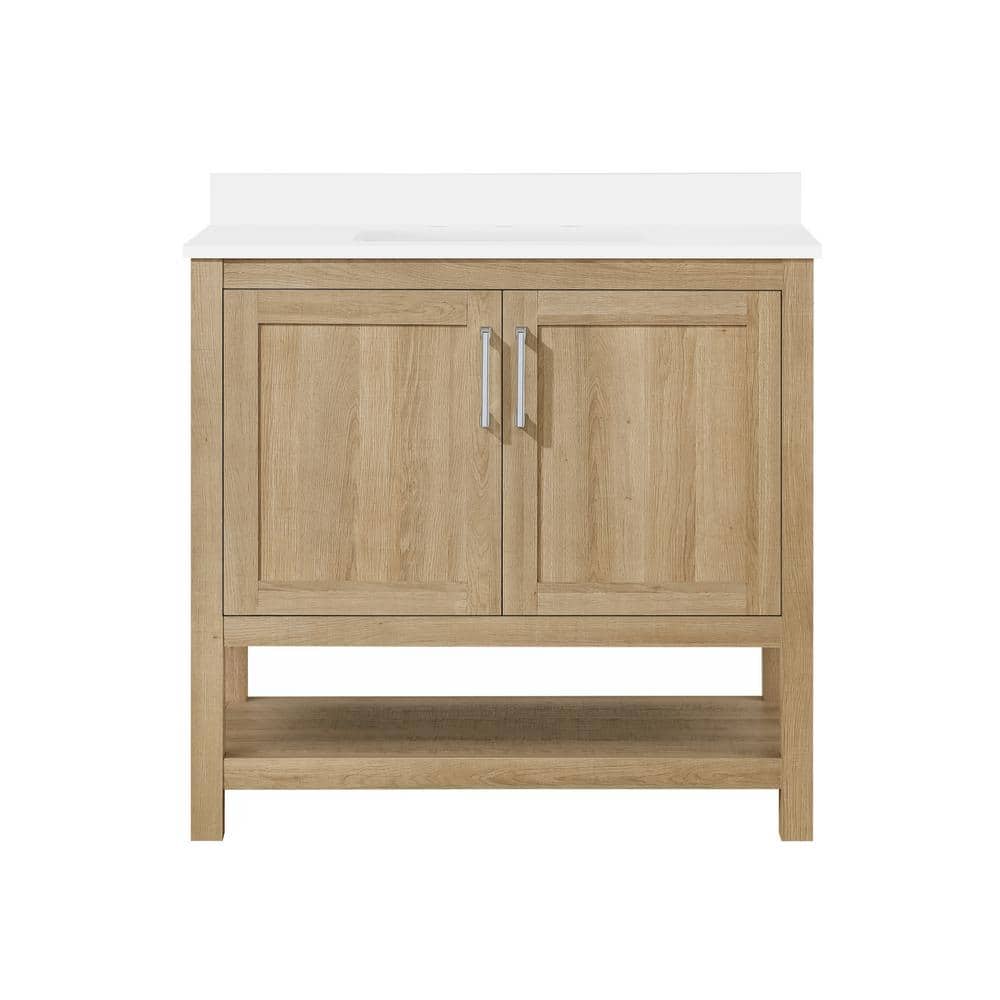 Vegas 36" White Oak Freestanding Bathroom Vanity with Marble Top