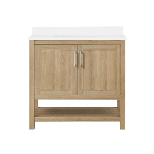 Vegas 36 in. Single Sink White Oak Bath Vanity with White Engineered Stone Top (Assembled)
