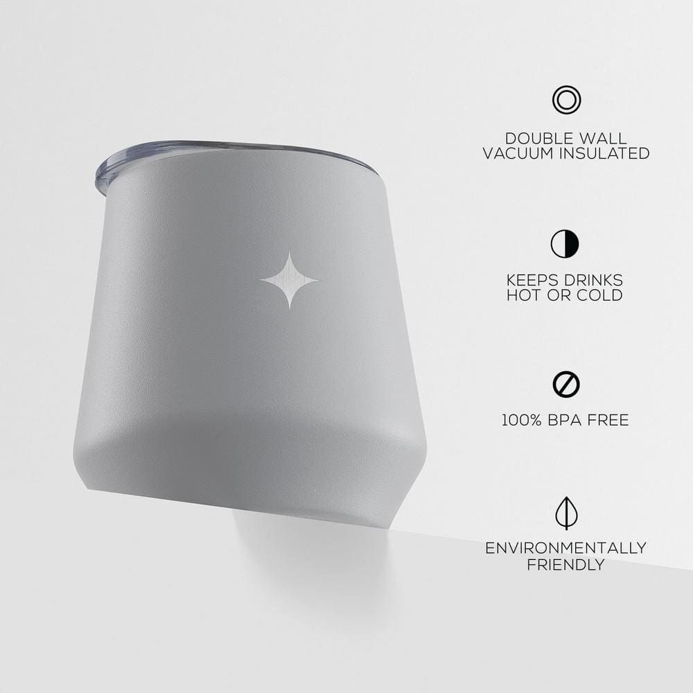 12 oz Grey Triple Insulated Stainless Steel Wine Tumbler with Lid