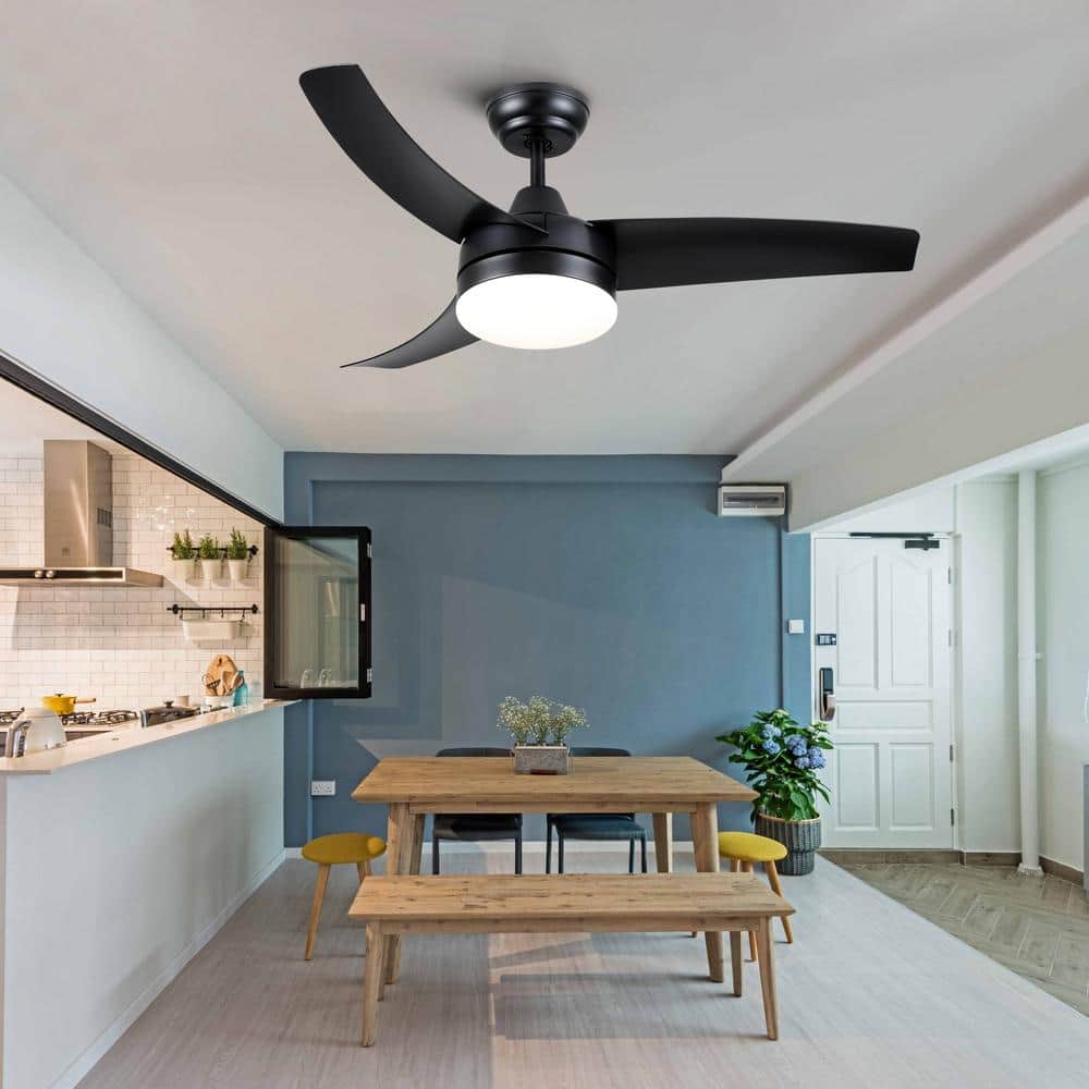 42-Inch Black ABS Blade Ceiling Fan with LED Light and Remote