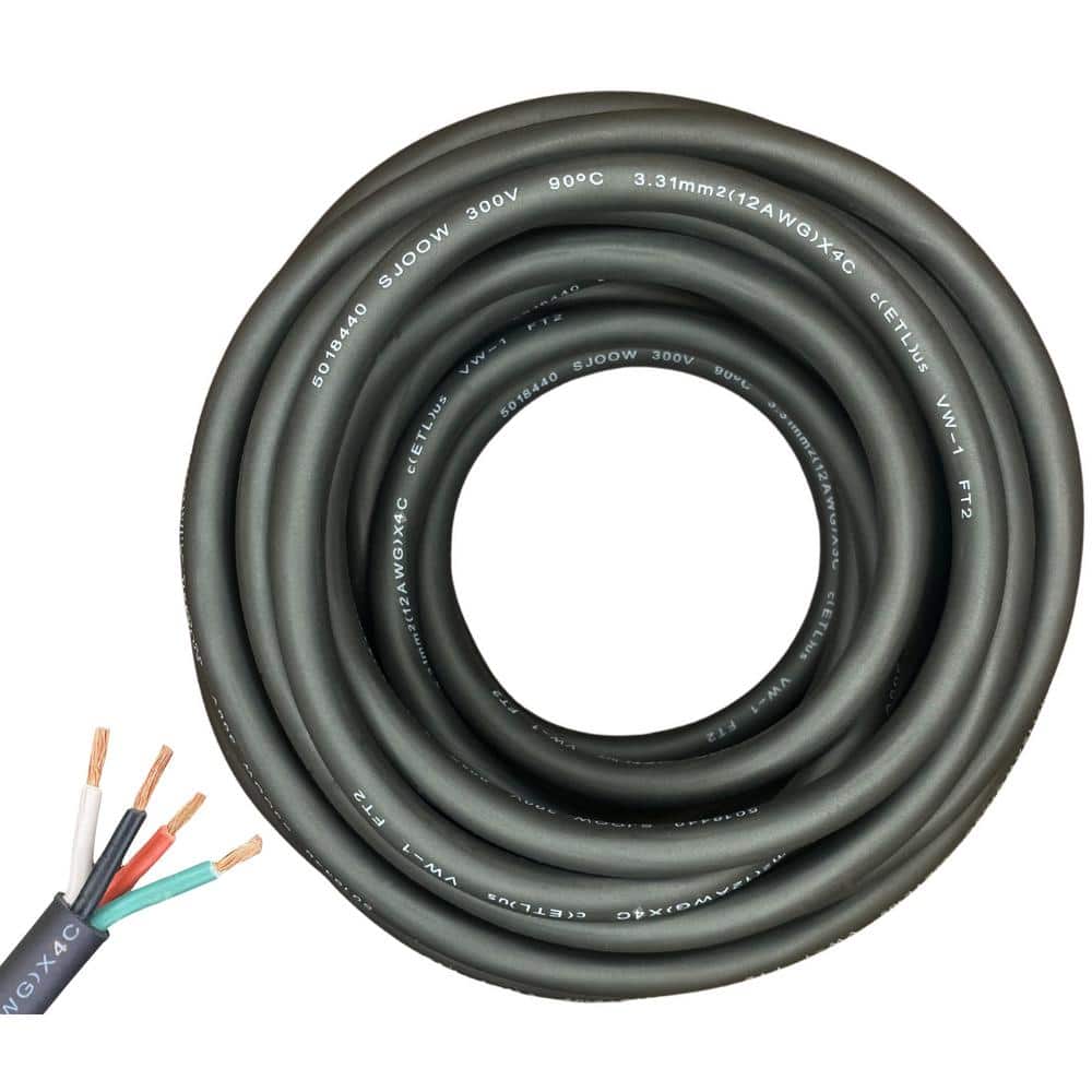 100 ft. 12/4 12-Gauge 4 Conductor 300-Volt Black SJOOW Cable Cord price history on PriceWatchPro