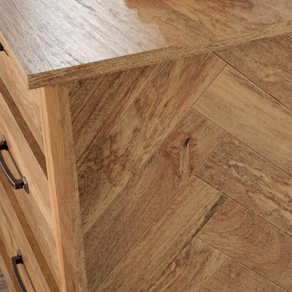 Sindoori Mango Double 6-Drawer Dresser with Herringbone Pattern