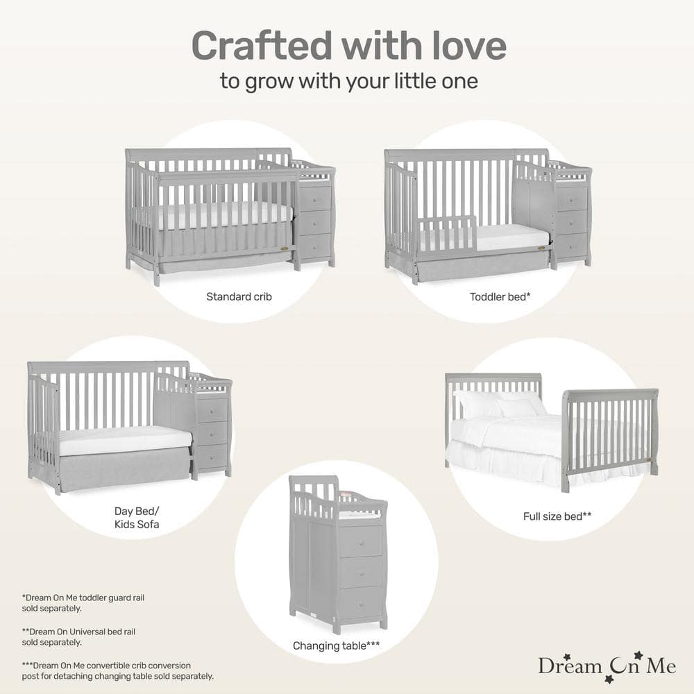Pebble Grey Pine 5-in-1 Convertible Crib with Changer