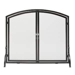 Black Wrought Iron 39 in. W Single-Panel Durable Fireplace Screen with Doors and Heavy Guage Mesh