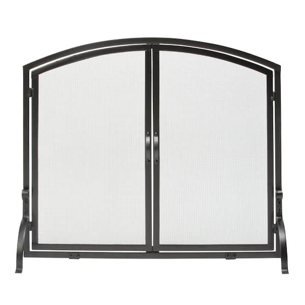 UniFlame Black Wrought Iron 39 in. W Single-Panel Durable Fireplace Screen with Doors and Heavy Guage Mesh
