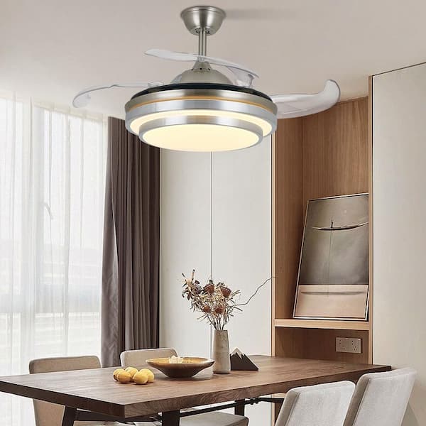OUKANING 36 in. Integrated LED Indoor Silver Modern Retractable 3