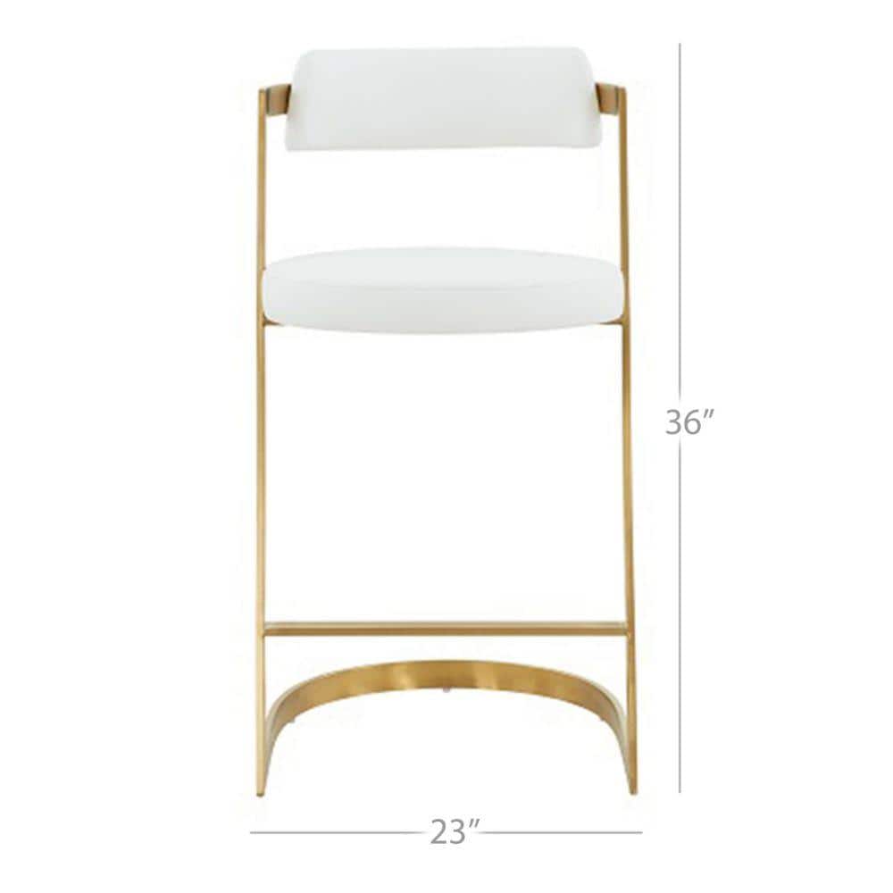 White Vegan Leather Counter Stool with Gold Cantilever Base