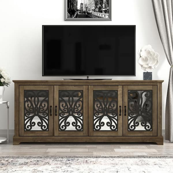GALANO Calidia 68.2 in. Knotty Oak 4 Door Wide TV Stand Fits TV's up to 75 in.