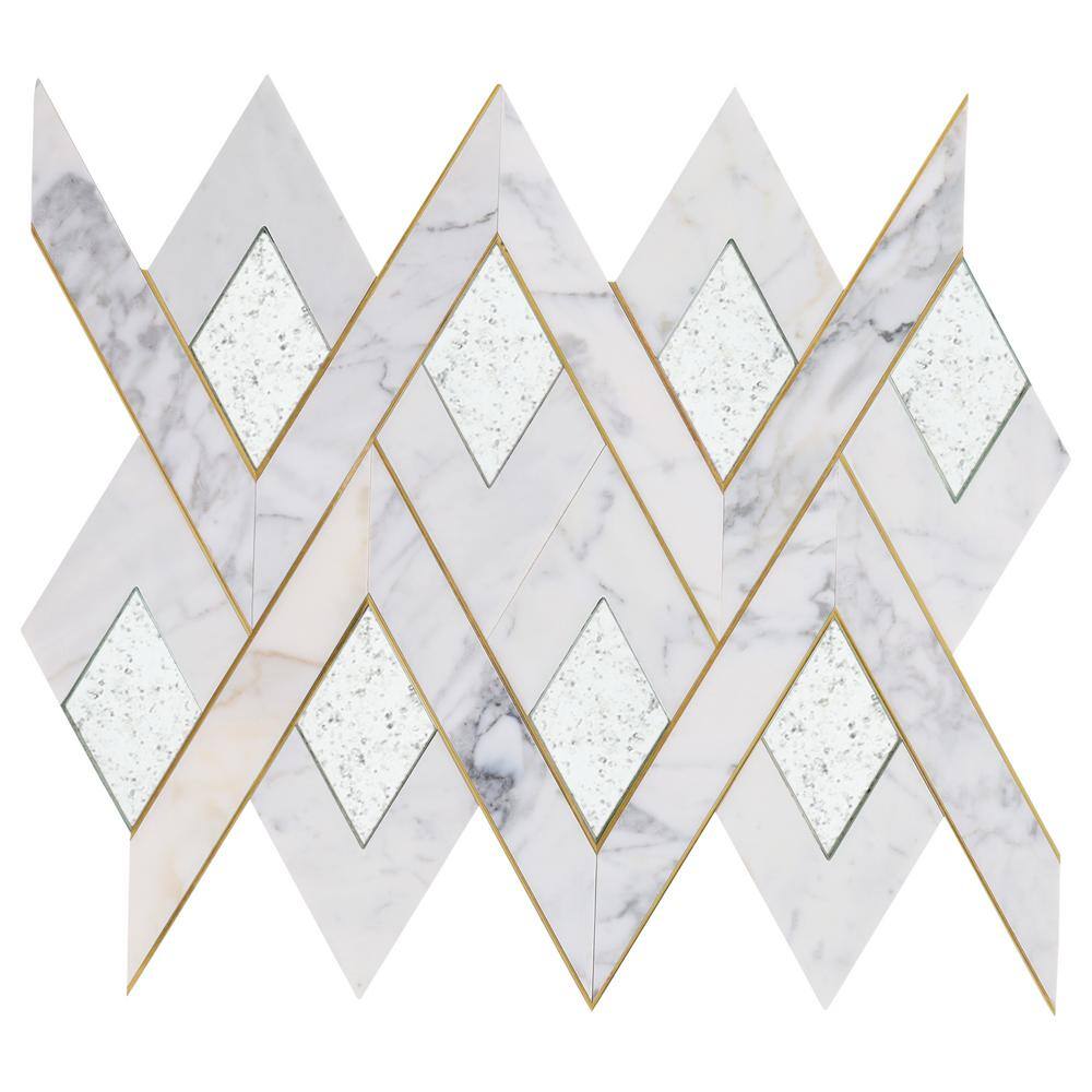 Kappa Mirror Silver 3 in. x 0.39 in. Polished Marble and Brass Mosaic Wall Tile Sample price history on PriceWatchPro