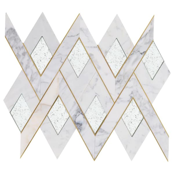 Ivy Hill Tile Kappa Mirror Silver 3 in. x 0.39 in. Polished Marble and Brass Mosaic Wall Tile Sample
