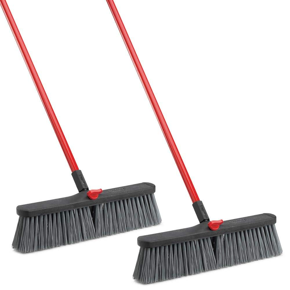 Libman 18 in. High Power Rough Surface Push Broom with Steel Handle (2-Pack)