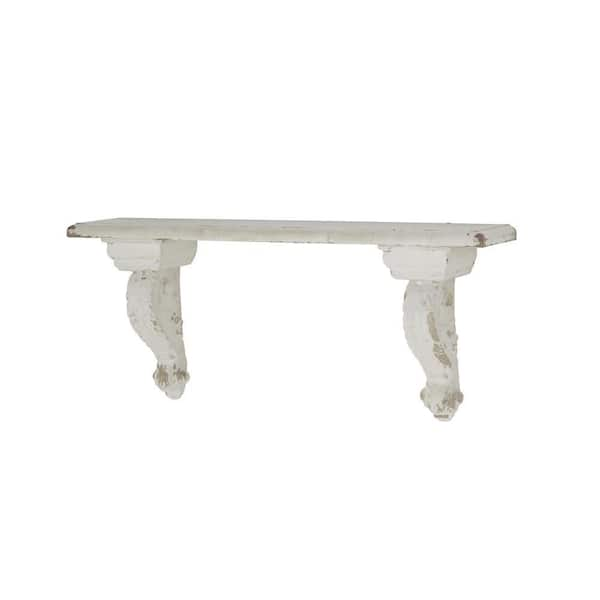 Litton Lane 11 in. x 32 in. White Wood Vintage Wall Shelf 92602