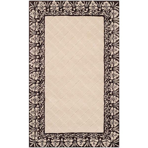 Total Performance 4 ft. x 6 ft. Ivory/Chocolate Diamond Border Area Rug